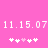 Pixelated pink background with white text '11.15.07' repeated twice, below which are two of five pixel hearts each
