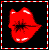 Animated red lips with glossy texture and white highlights on black background, framed by red-and-white checkered border.