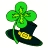A 48x48 pixel buddy icon featuring a green shamrock on top of a black hat with a gold buckle, displayed alongside "OriginalIcons.com" text in green on dark green background.