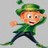 Pixelated cartoon character with orange hair, green hat, green shirt, and dark pants in a running pose against a light gray background.