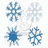 Four pixelated snowflake icons in blue and white tones arranged on a plain background.