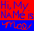 Pixelated text on red and blue background reads "Hi, My Name is" in blue letters above a stylized red signature-like shape.