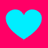 Four cyan hearts arranged in a on a solid magenta background, each heart with a slightly pixelated edge