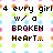 Pixelated text on a white background with colorful dot pattern, featuring phrases about heartbreak and affection.