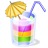 Pixelated cocktail glass with layered pink, purple, yellow, and green liquid, garnished with a lemon slice and blue straw.