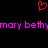 Red pixelated heart symbol above repeated pink text reading 'mary bethy' on black background.