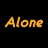 Pixelated cartoon dog sitting beside yellow text reading 'Alone' on black background.