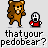 Pixelated cartoon bear and small figure with red clothing, each in multiple poses beneath text reading 'thatyour pedobear?' on light gray background.