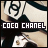 identical pixelated icons featuring a stylized 'COCO CHANEL' text overlay on a blurred background with black and white striped patterns