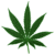 Static pixelated green cannabis leaf icon on solid gray background with white outline pixels.
