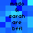 Blue pixelated background with black text reading "mado & sarah are bffl" repeated in two vertical