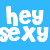 Pixel art with blue and white sections showing a character in a blue one-shoulder top with a black Playboy bunny logo, displaying text like "hey sexy" and "no not u the guy behind u"