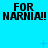 Static blue background with repeated black pixelated text "FOR NARNIA!!" in three of three, interspersed with small light-blue plus and cross symbols