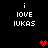 Black background with white pixelated text 'i IOVE IUKAS' repeated in two , red pixelated hearts appear and disappear in different positions across frames