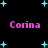 Black background with cyan star shapes and pink text reading "Corina" repeated in two