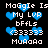 Pixelated text and blue hearts on black background with animated heart pulses.