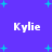 Purple background with cyan plus signs and four instances of the name 'Kylie' in white pixelated text.