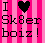 Pixelated static icon with pink vertical stripes background and black text/heart symbol reading "I ❤️ Sk8er boiz!" in a retro digital font.