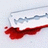 A static image with a razorblade and blood on the left, red pixelated text reading "with a syringe full of courage" and "and a razorblade made of memories i stay alive." on black background.