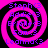 Four identical spiral patterns with alternating pink and black rings, each containing purple text reading Steph, Addie, Brielle, Sam, Leanna.