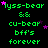 Green text on black background with pink stars, repeating 'lyss-bear && cu-bear bff's forever' in a pattern