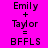 A static image with a bright pink background displays text in black and cyan, showing two identical equations where 'Emily + Taylor = BFFLS' is highlighted by cyan bars over different parts of the equation.