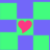 colored squares with two heart shapes, one pink and one yellow, each in separate green