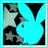 Pixelated bunny head with star shapes in background, displayed in cyan and magenta color variants within separate bordered frames.