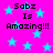 Pixelated text 'Sabz Is Amazing!!!' repeated four times on a bright pink background with scattered cyan stars.
