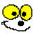 Pixelated yellow eyes with black pupils, a white face, and a smiling mouth in various eye positions