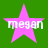 Four pink star-shaped icons with white text "megan" on a green background, each showing different animation states.