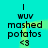 Cyan background with black text reading 'wuv mashed potatoes <3' in two vertical , animated with a yellow-green glow shifting between