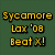 Static pixel art image with yellow text on dark green background reading 'Sycamore Lox '08 Beat X!'