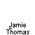 Pixel art character in red vehicle with white helmet and black outfit, repeated across with text "Jamie Thomas" below each instance