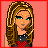 Pixel art contact sheet showing a female character with long blonde hair in multiple poses and text elements on red background.