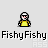 Pixel art character in yellow shirt and white helmet with text bubbles showing 'HEH.. HEH.', 'WOAH..', 'DUDE, I GAVE YOU', and 'AN ADULT.' over repeated 'FishyFishy' labels.