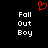 Red pixelated heart symbol above white text reading 'Fall Out Boy' in two identical vertical on black background
