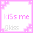 A contact sheet of 11 animated frames showing a pink-bordered icon with 'kiss me' text in varying opacity and color intensity, arranged in a 4x3 grid with one gray placeholder frame.