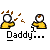 Pixelated character in yellow shirt holds brown sausage-like objects under white lines against gray background with text "Daddy... Would you Like some Sausage?".