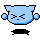 A 4-frame pixel art animation of a blue cartoon character with closed eyes and small round ears, displayed in a 2x2 contact sheet on a gray background.