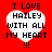 Red background with four white heart-shaped text boxes containing black pixelated text reading "I LOVE HAILEY WITH ALL MY HEART !!!" arranged in a
