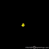 Animated icon with four circular particle clusters in blue, white, yellow, and black, surrounding a central image of a deity with multiple arms on a lion, flanked by vertical text reading 'Happy' and 'Navratri'.