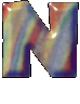 A single uppercase letter N rendered with a rainbow gradient and glossy highlights on a gray background.