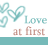 Animated contact sheet of a 48x48 pixel buddy icon showing sequential text changes from 'Love at first' to 'SIGHT' with heart symbols and teal/coral color scheme.