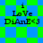 Pixelated text 'i LoVe DiAnE<3' on a green and blue checkered background with animated diamond-shaped pattern transitions.