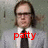 A person in a light gray suit and dark tie appears in four with red text overlays, showing slight variations in facial expression and text
