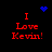 Red text "I Love Kevin!" on black background with blue pixelated symbols above and below the text.