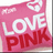 Pink square icon with white and red text reading 'LOVE PINK' and a small white heart symbol in the top-right corner.