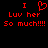 Red pixelated text and heart symbol on black background, repeated twice side-by-side.