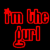 Pixel art contact sheet showing multiple frames of a cartoon woman with long brown hair wearing a black tank top and gray camouflage pants, accompanied by red text reading "i'm the girl your parents warned you about..." on a black background.